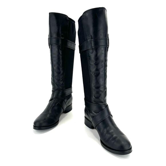 Cole Haan Whitley Black Riding Tall Boot Sz 6.5 Leather & Stretchy Suede Pull-On - Picture 14 of 16